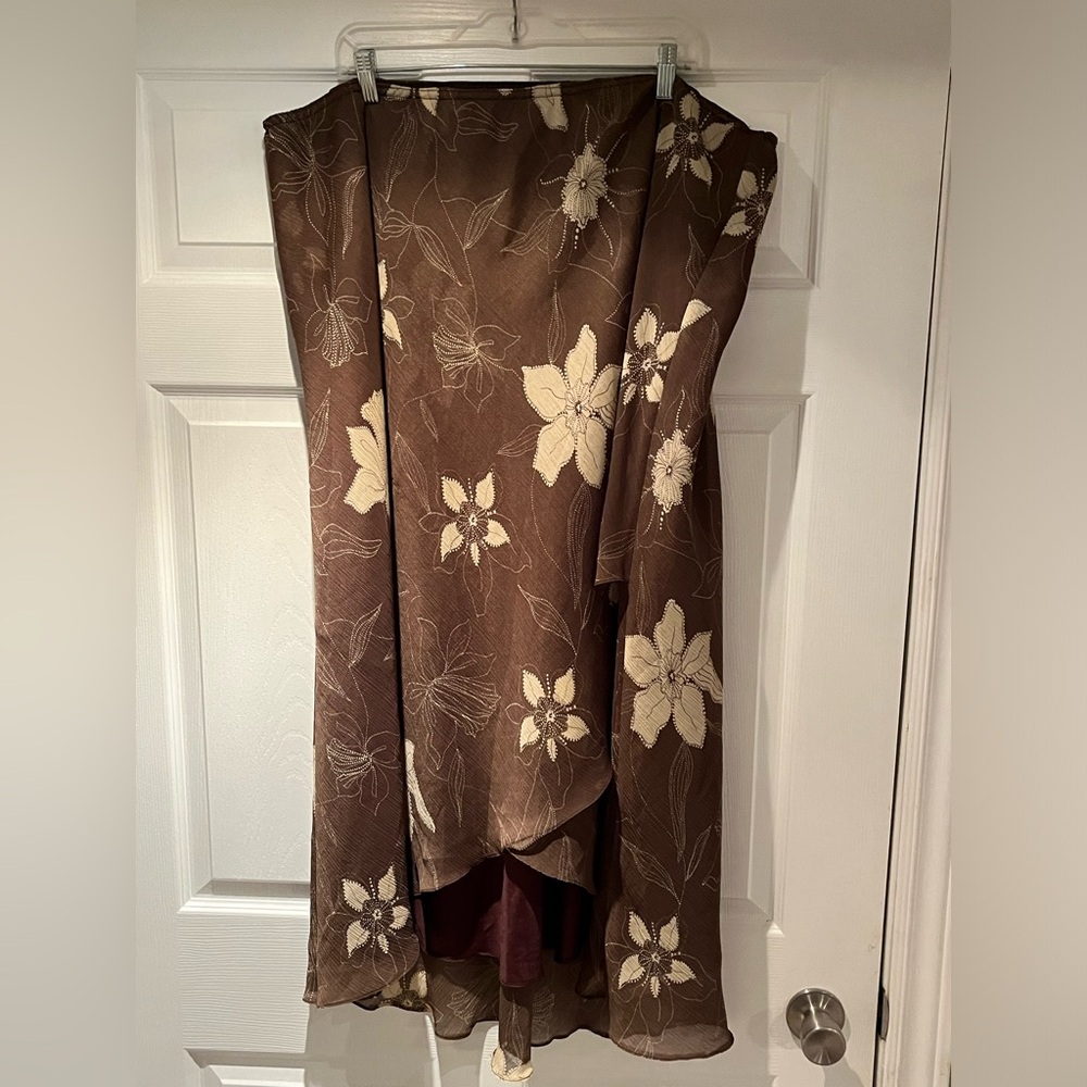 Brown Floral Wrap Midi Skirt
